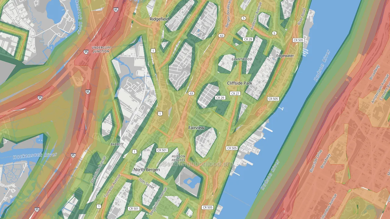 Fairview, NJ Map of Noise Levels in Fairview
