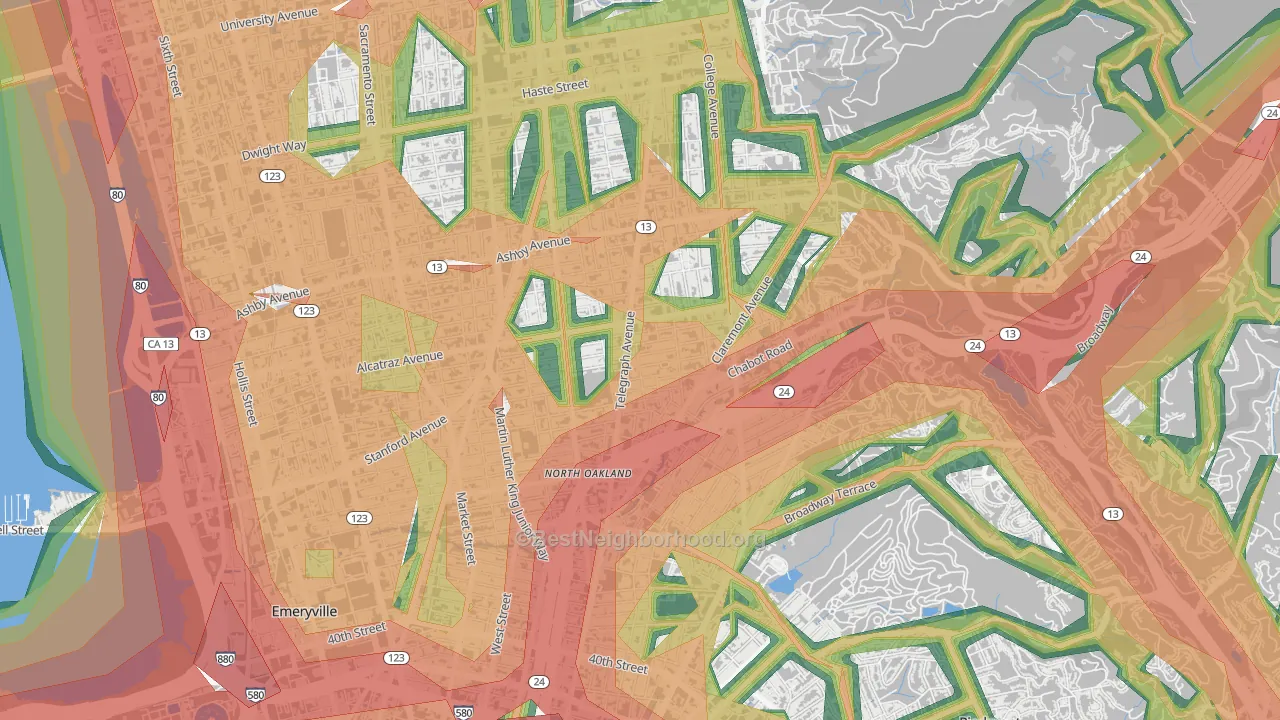 Fairview Park, Oakland, CA Map of Noise Levels in Fairview Park