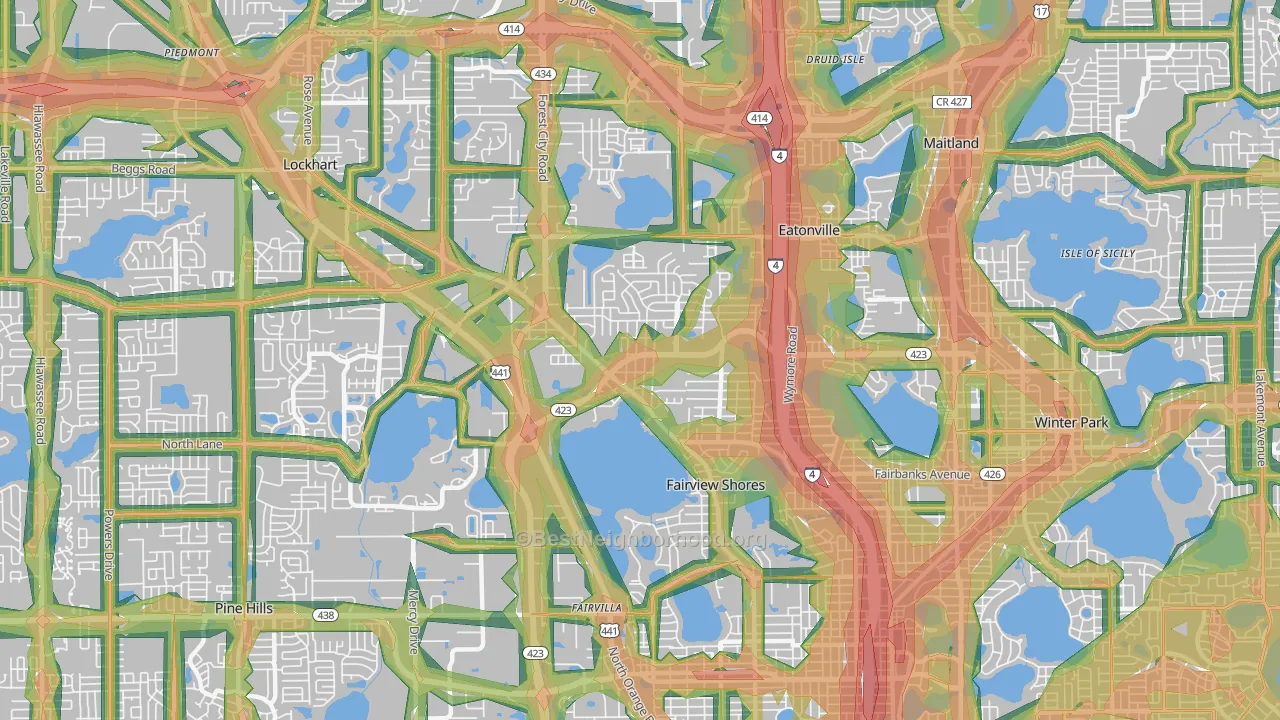 Fairview Shores, Orlando, FL Map of Noise Levels in Fairview Shores