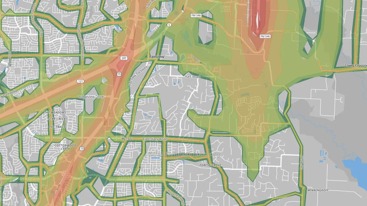Fairview, TX Map of Noise Levels in Fairview