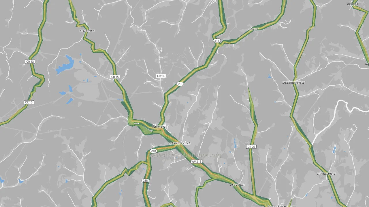 Fairview, WV Map of Noise Levels in Fairview