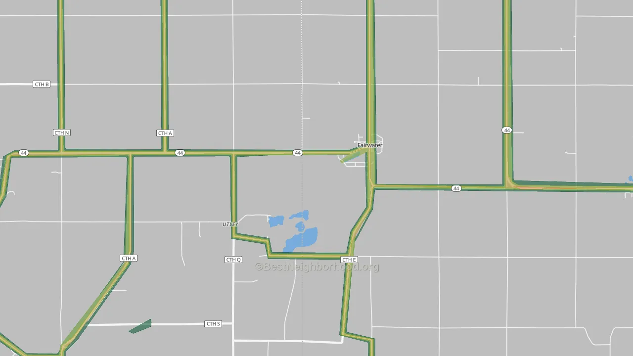 Fairwater, WI Map of Noise Levels in Fairwater