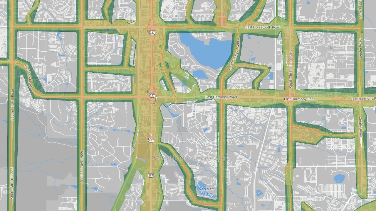 Fairway Estates, Fort Collins, CO Map of Noise Levels in Fairway Estates