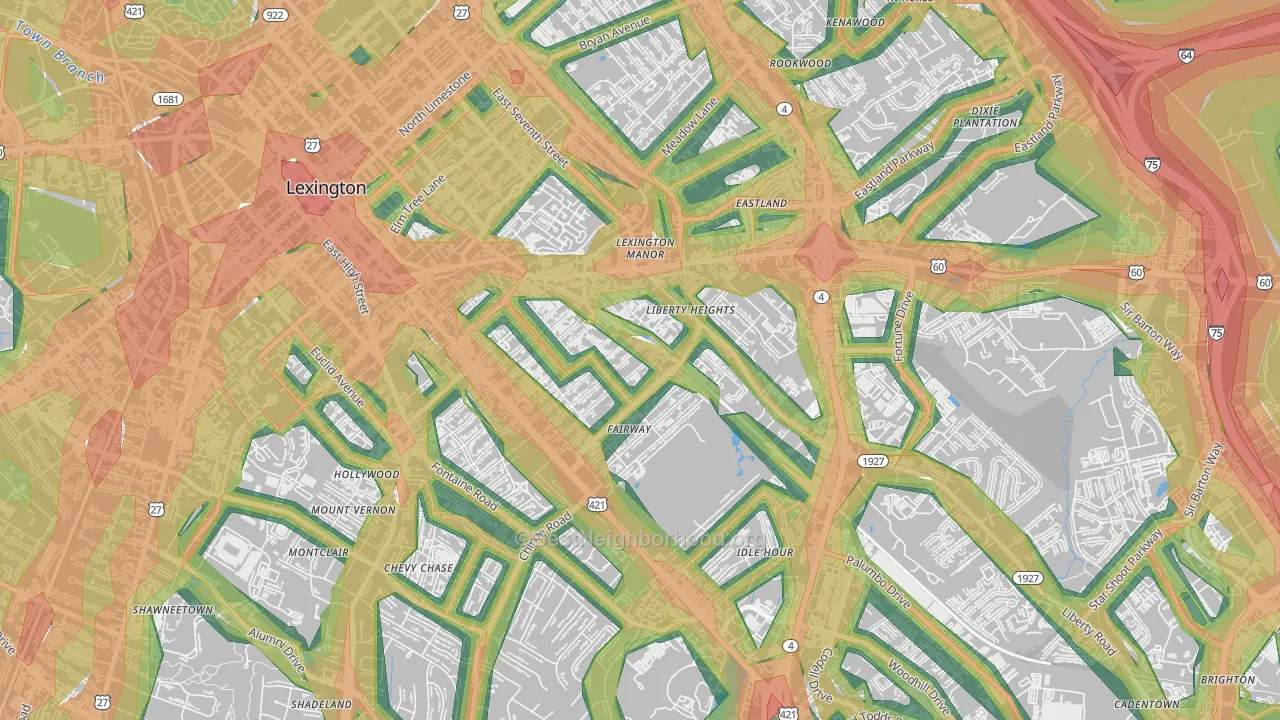 Fairway-Liberty Heights, Lexington, KY Map of Noise Levels in Fairway-Liberty Heights