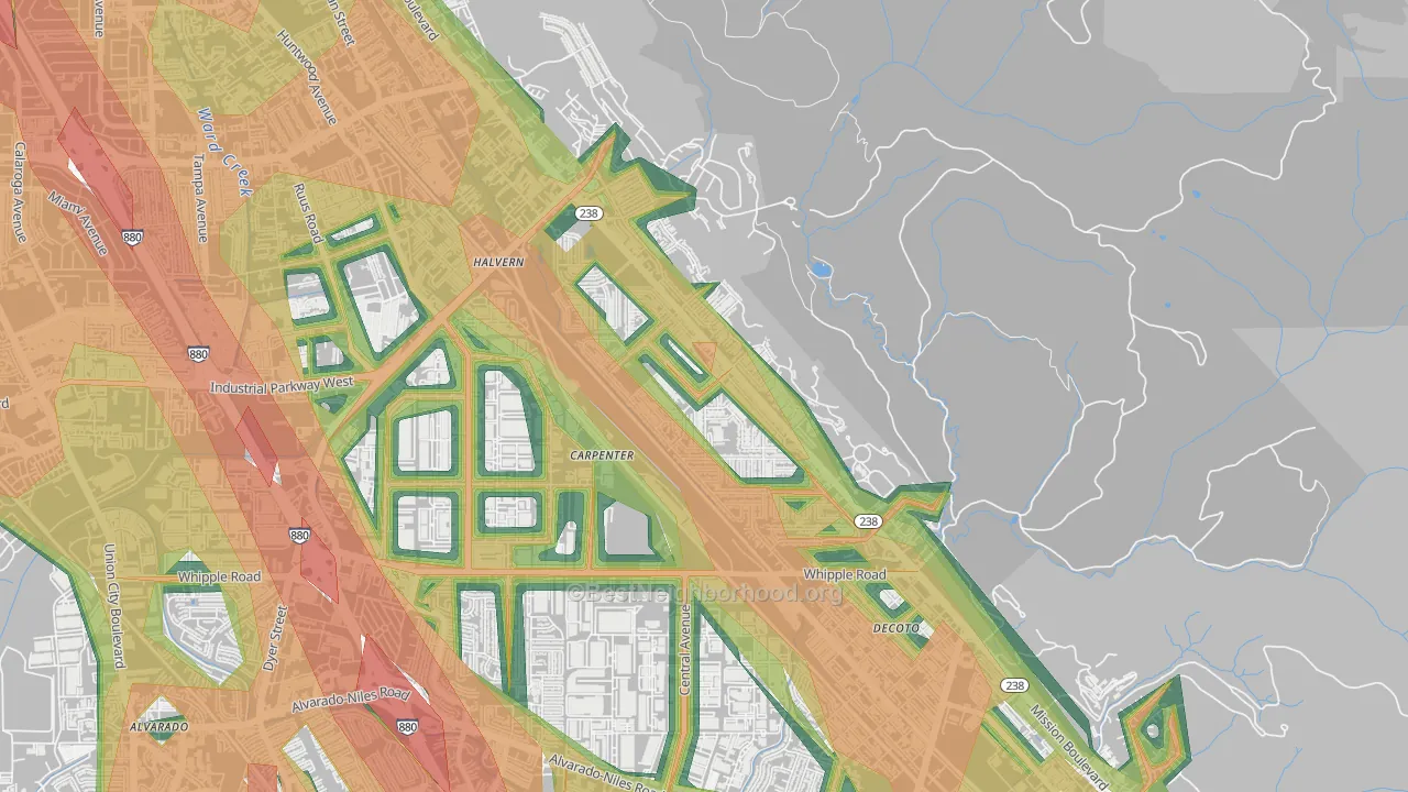 Fairway Park, Hayward, CA Map of Noise Levels in Fairway Park