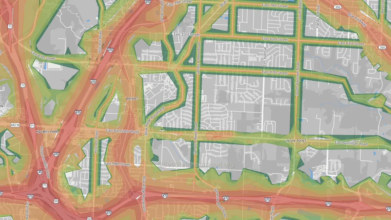 Fairwood and Robandee, Kansas City, MO Map of Noise Levels in Fairwood and Robandee