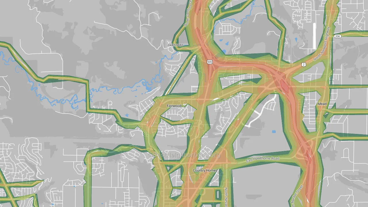 fairwood, Spokane, WA Map of Noise Levels in fairwood