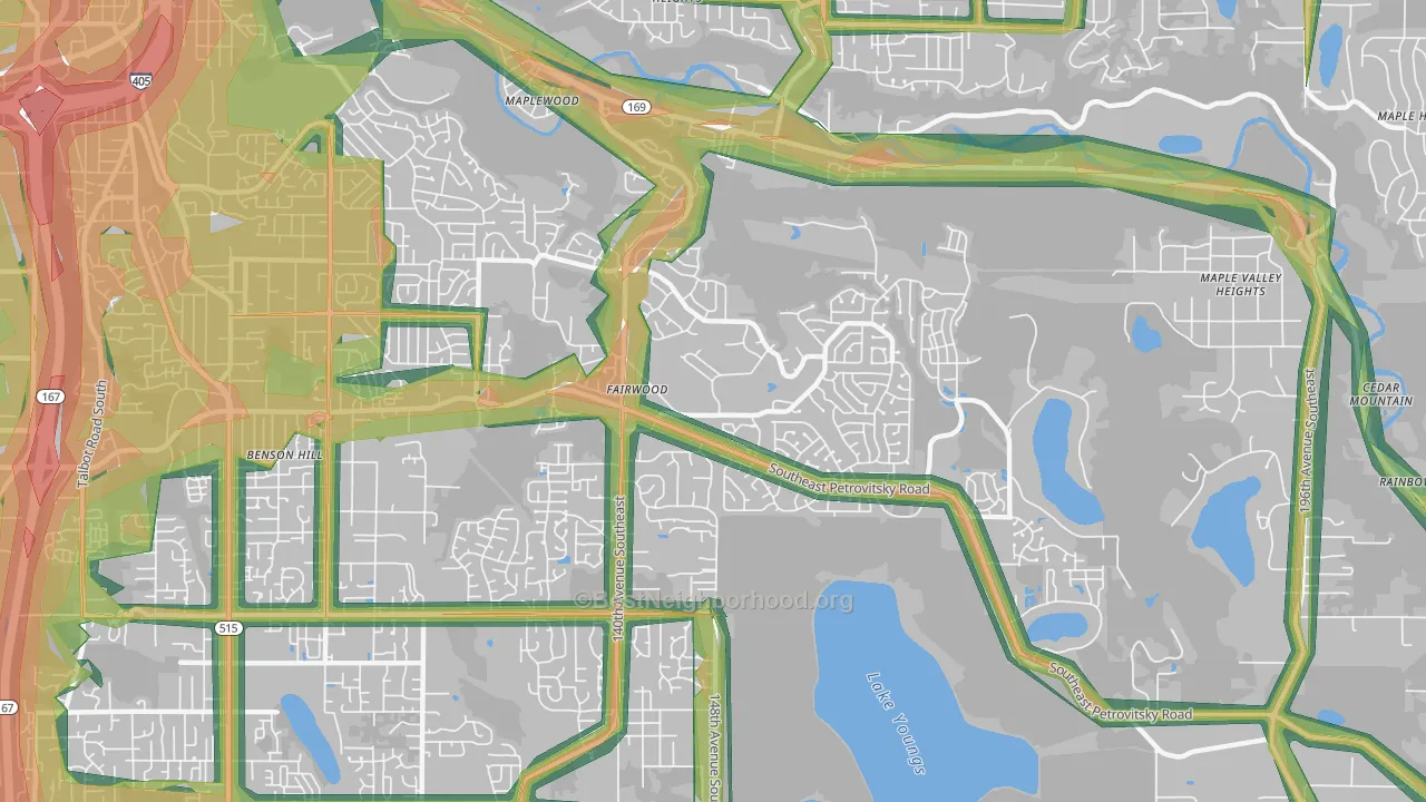 Fairwood, WA Map of Noise Levels in Fairwood