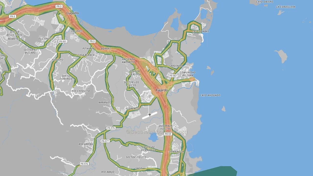Fajardo Municipio, PR Map of Noise Levels in Fajardo Municipio