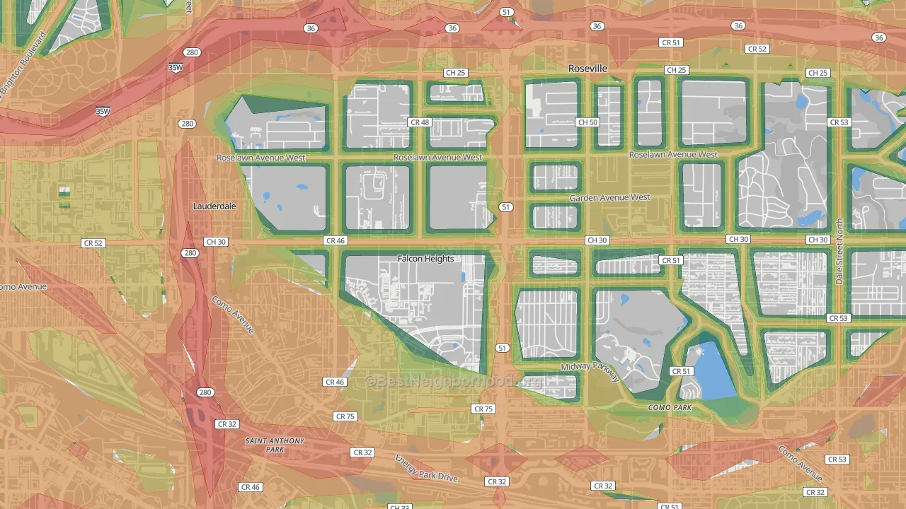 Falcon Heights, MN Map of Noise Levels in Falcon Heights