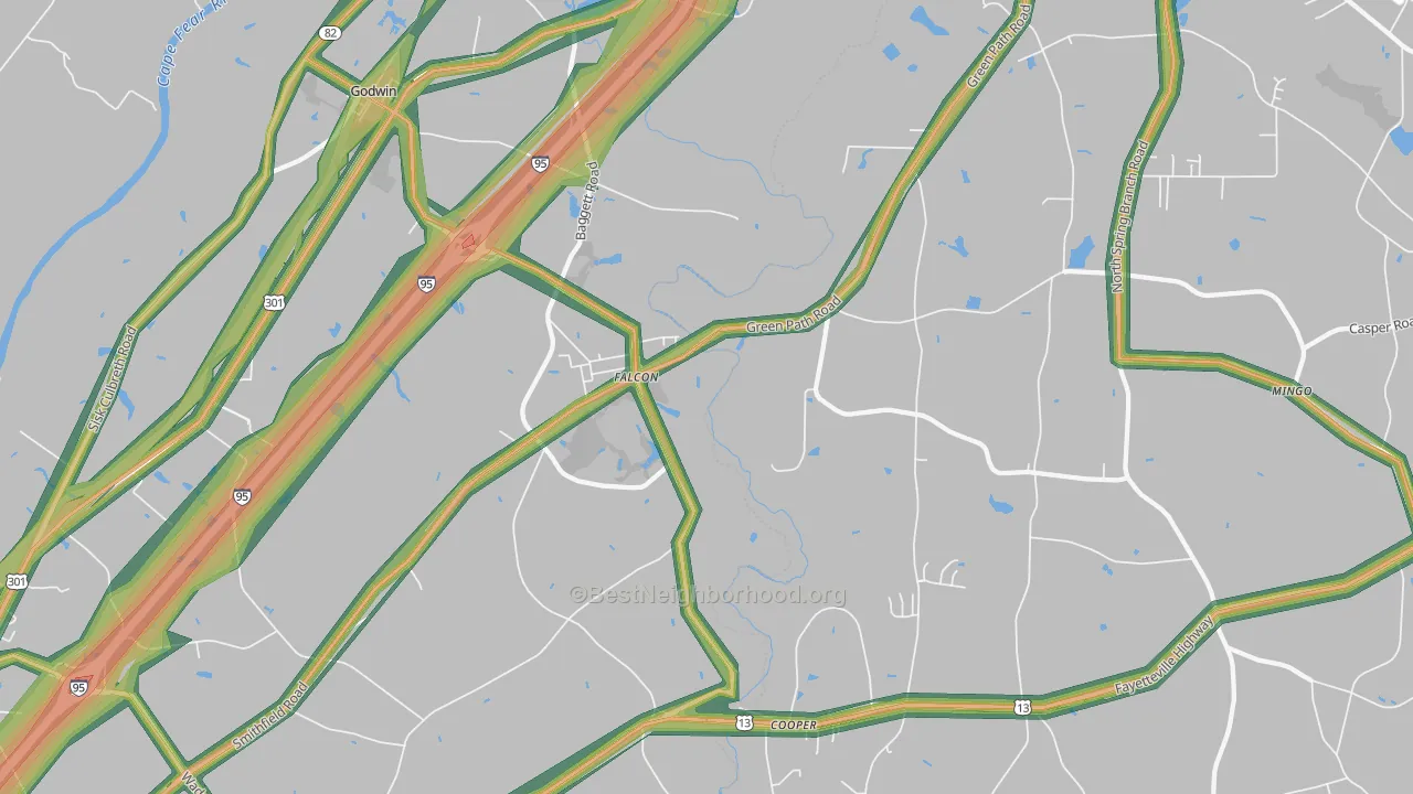 Falcon, NC Map of Noise Levels in Falcon