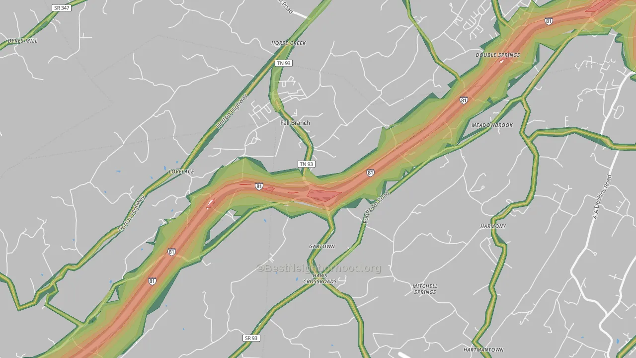 Fall Branch, TN Map of Noise Levels in Fall Branch