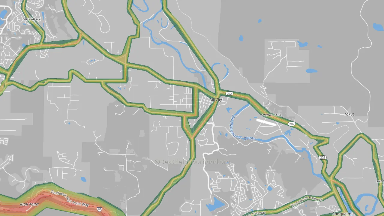 Fall City, WA Map of Noise Levels in Fall City