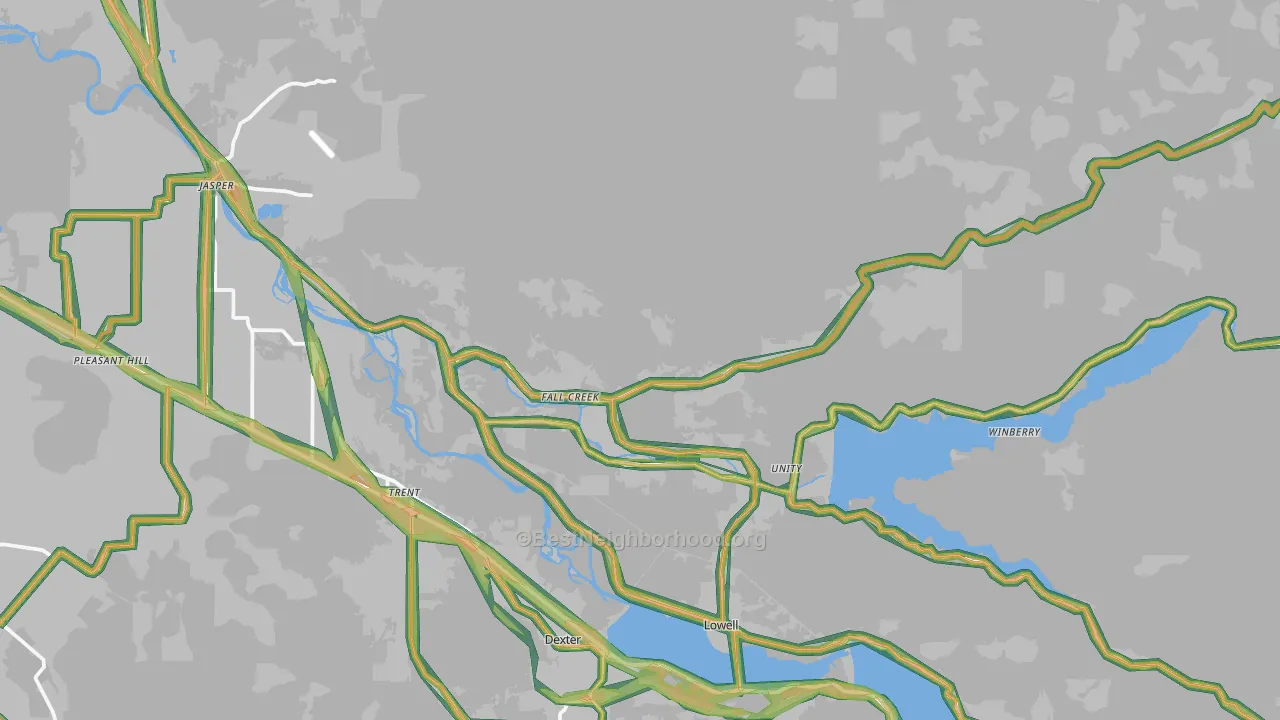 Fall Creek, OR Map of Noise Levels in Fall Creek