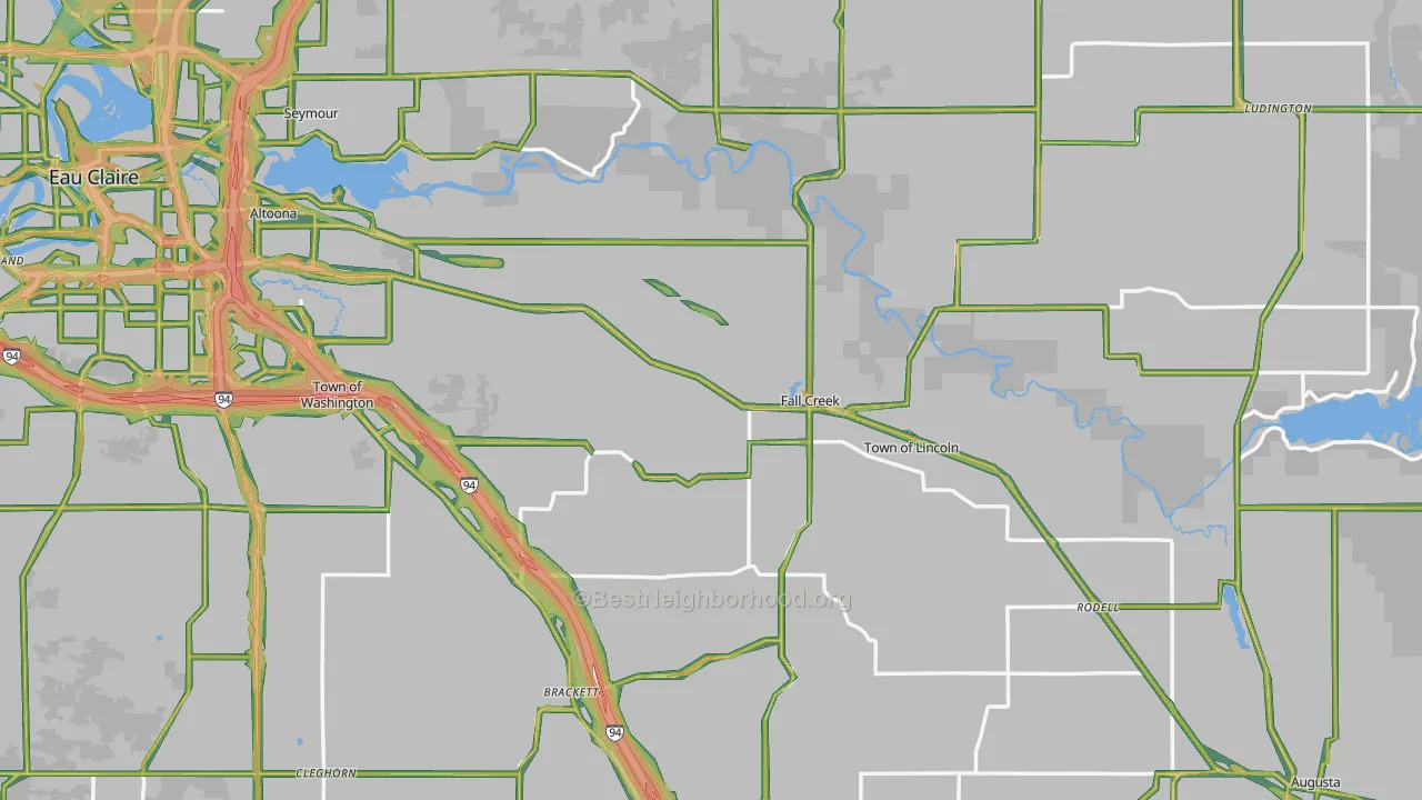 Fall Creek, WI Map of Noise Levels in Fall Creek