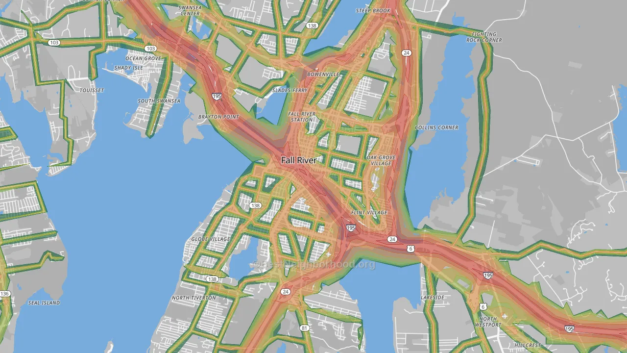 Fall River, MA Map of Noise Levels in Fall River