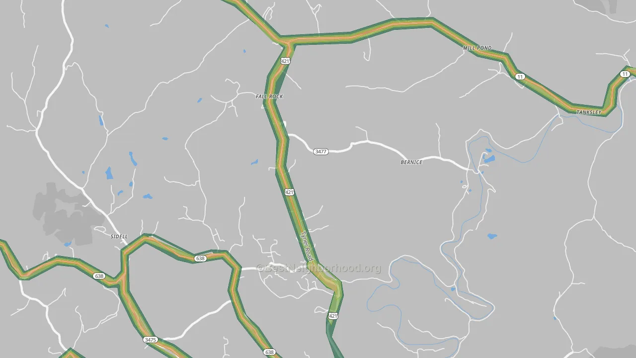 Fall Rock, KY Map of Noise Levels in Fall Rock