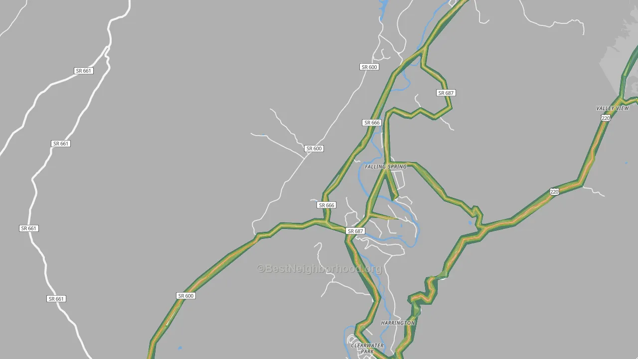 Falling Spring, VA Map of Noise Levels in Falling Spring