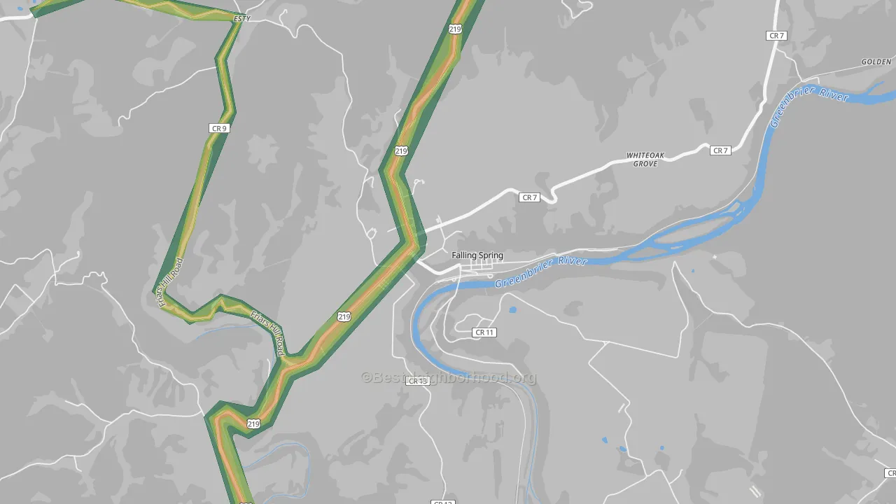 Falling Spring, WV Map of Noise Levels in Falling Spring