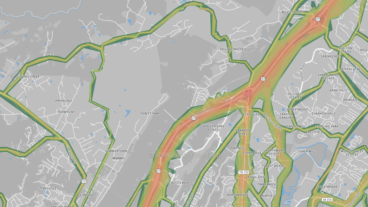 Falling Water, TN Map of Noise Levels in Falling Water