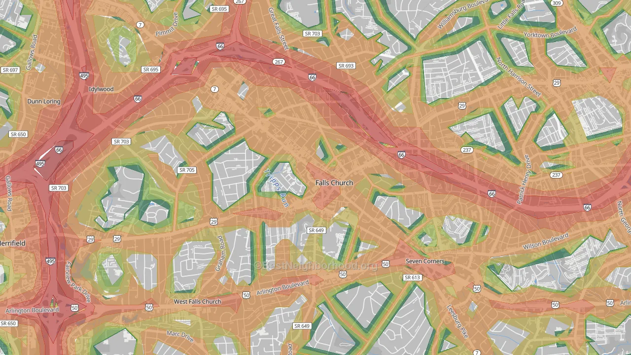 Falls Church City, VA Map of Noise Levels in Falls Church City