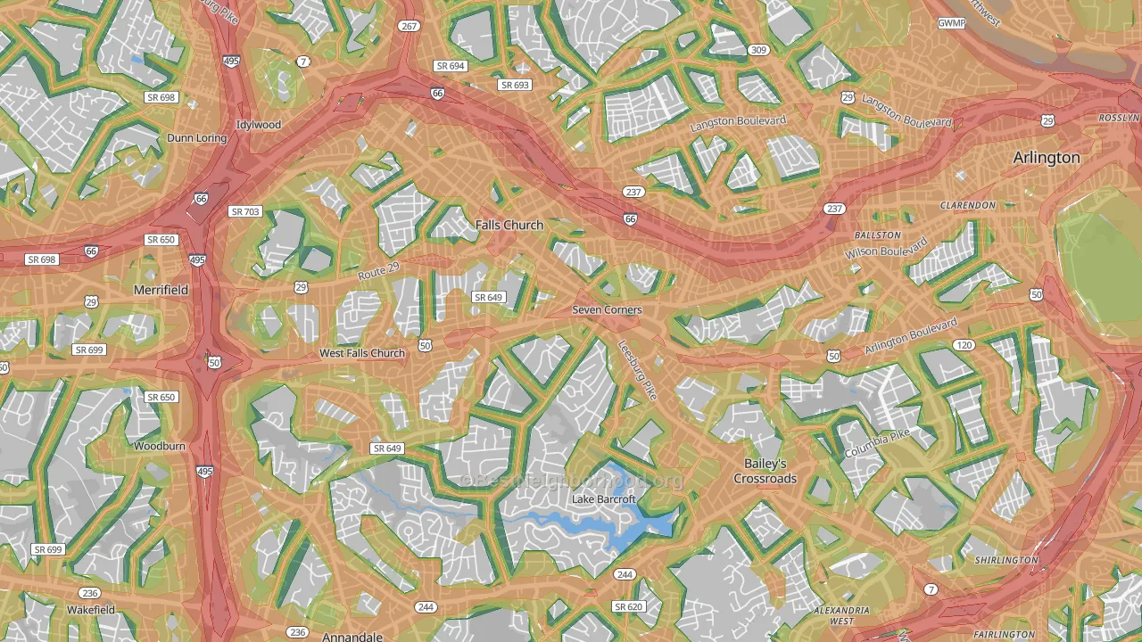 Falls Church, VA Map of Noise Levels in Falls Church