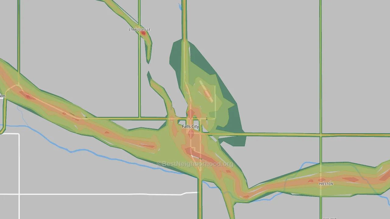 Falls City, NE Map of Noise Levels in Falls City
