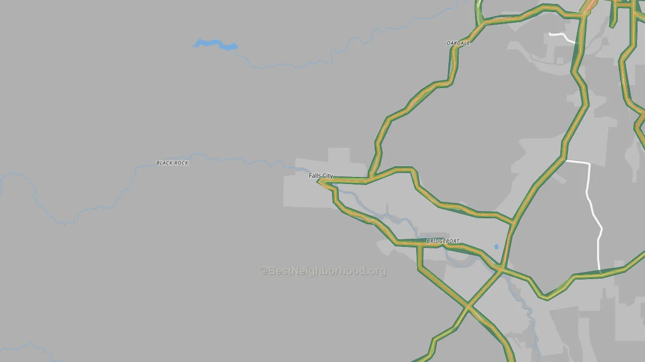 Falls City, OR Map of Noise Levels in Falls City