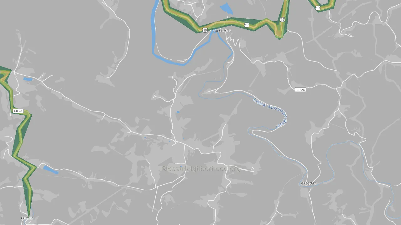 Falls Mill, WV Map of Noise Levels in Falls Mill