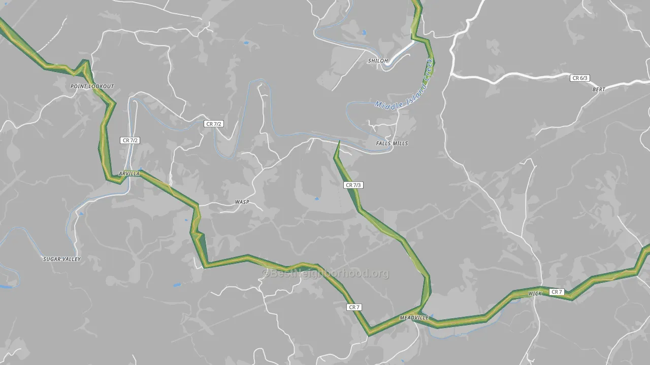 Falls Mills, WV Map of Noise Levels in Falls Mills