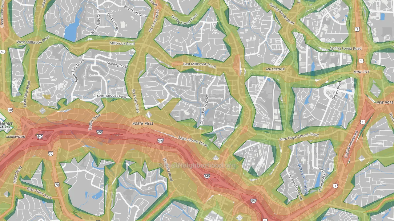 Falls of Neuse, Raleigh, NC Map of Noise Levels in Falls of Neuse