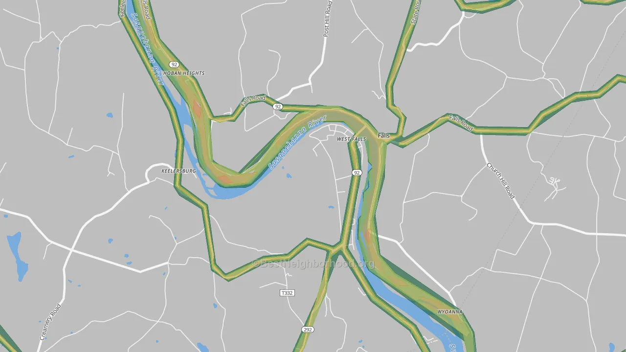 Falls, PA Map of Noise Levels in Falls