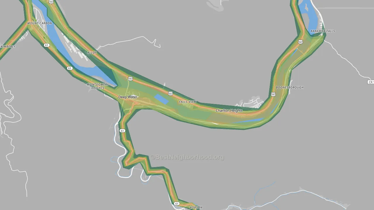 Falls View, WV Map of Noise Levels in Falls View