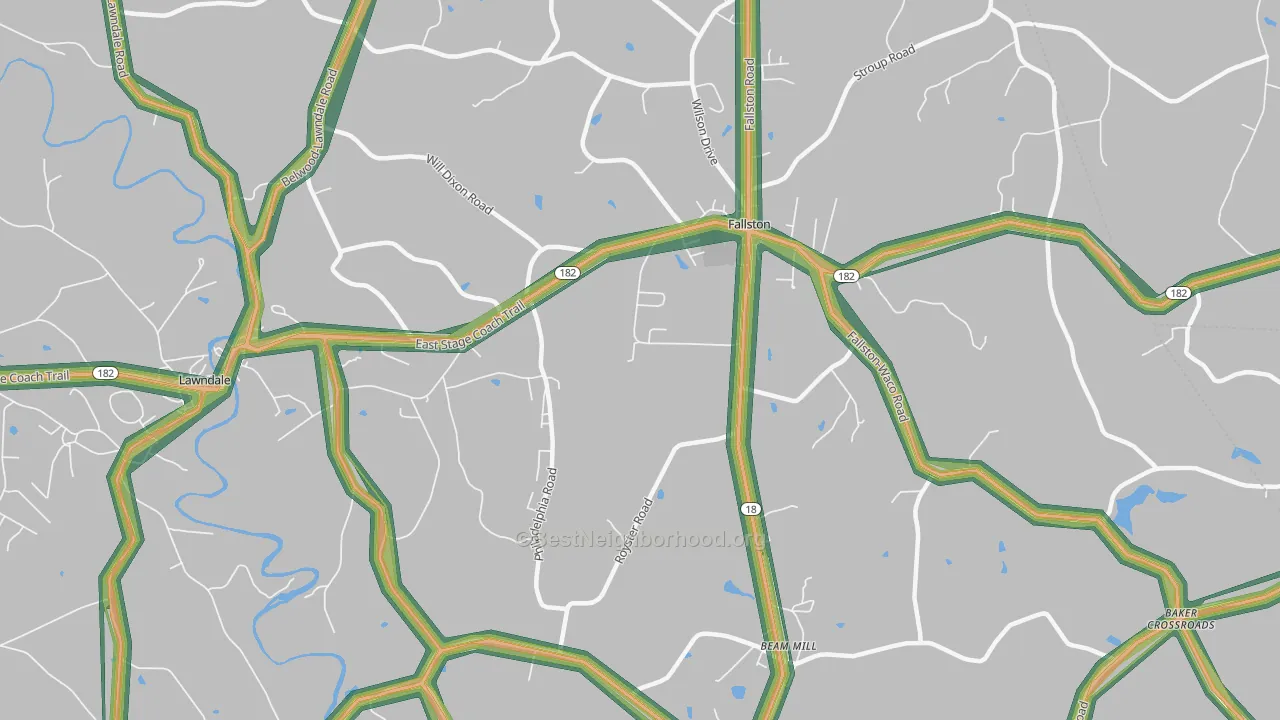 Fallston, NC Map of Noise Levels in Fallston