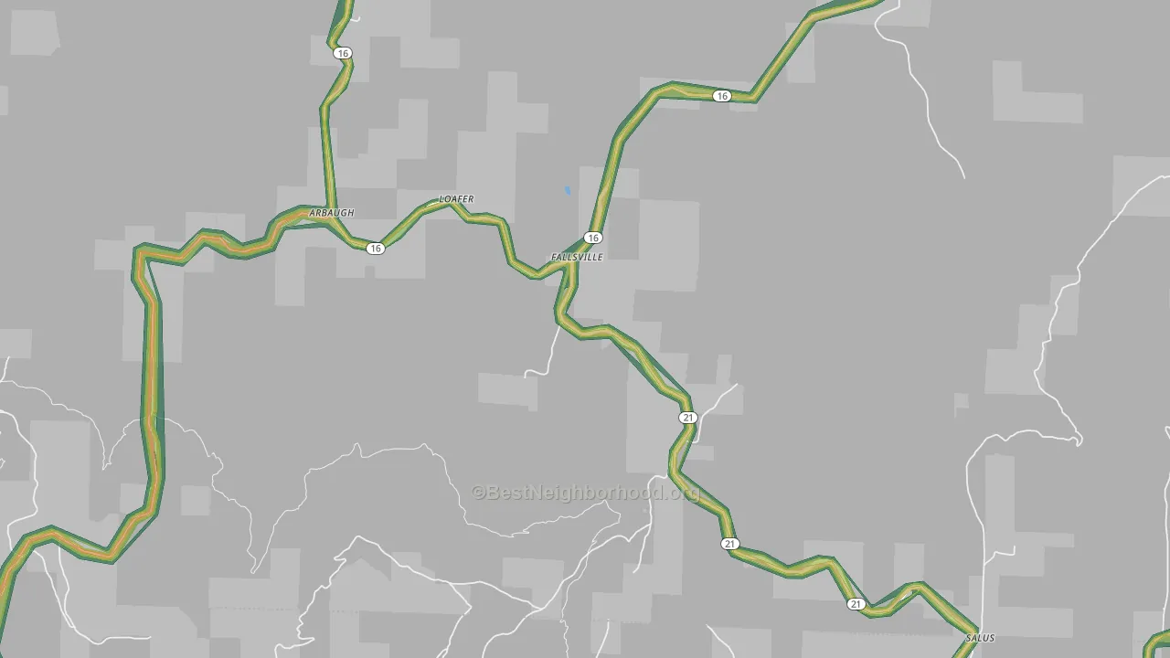 Fallsville, AR Map of Noise Levels in Fallsville