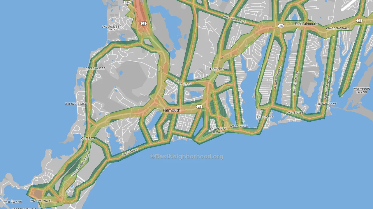 Falmouth, MA Map of Noise Levels in Falmouth