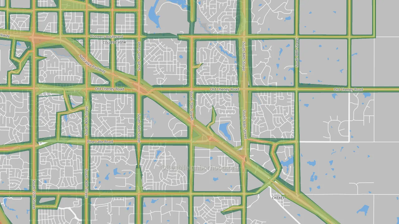 Family Acres, Lincoln, NE Map of Noise Levels in Family Acres