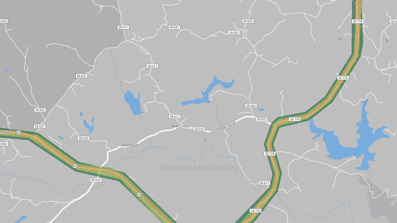 Fancy Hill, VA Map of Noise Levels in Fancy Hill