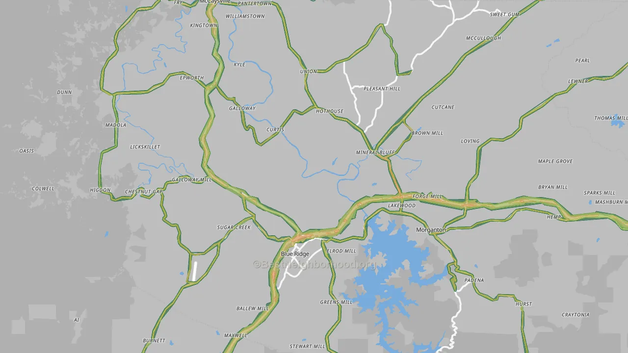 Fannin County, GA Map of Noise Levels in Fannin County