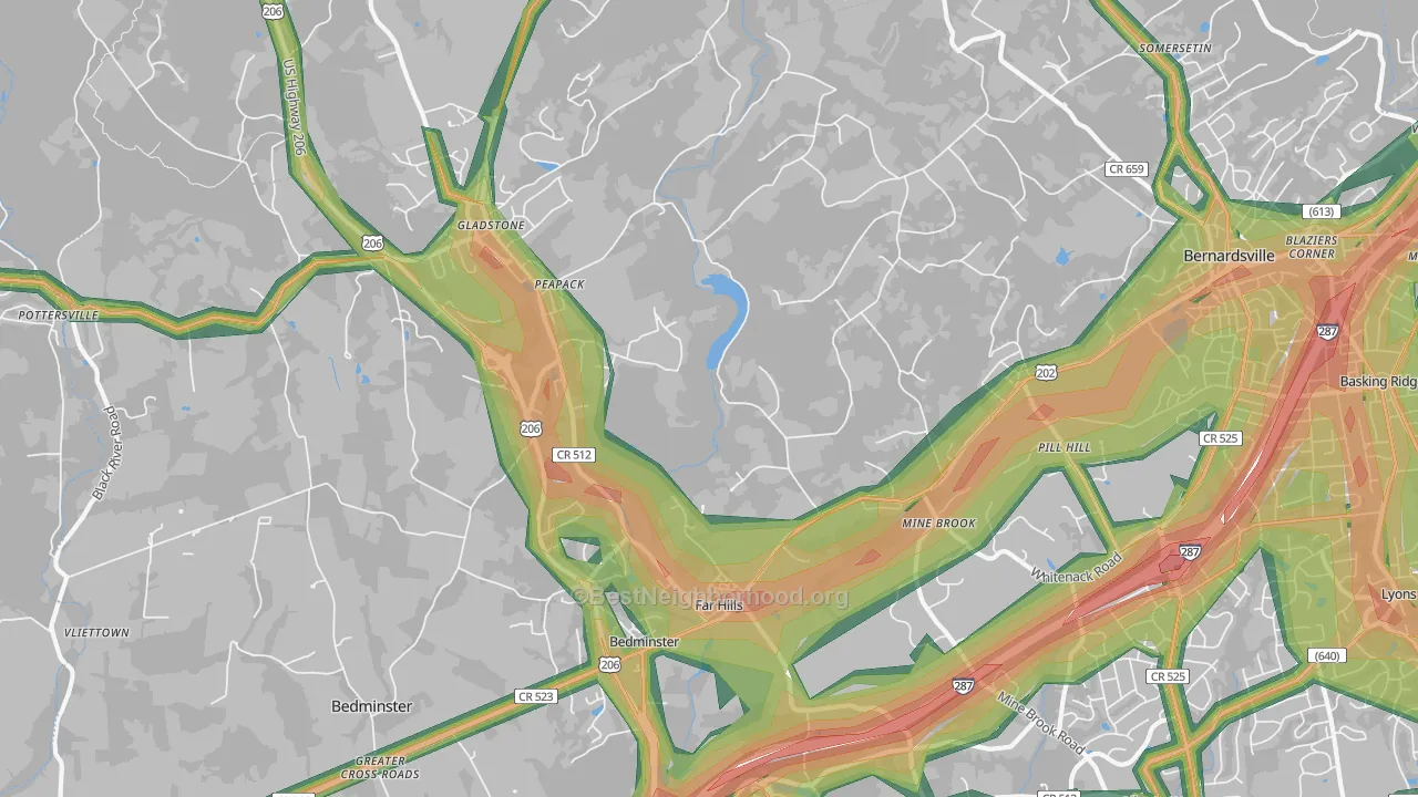 Far Hills, NJ Map of Noise Levels in Far Hills