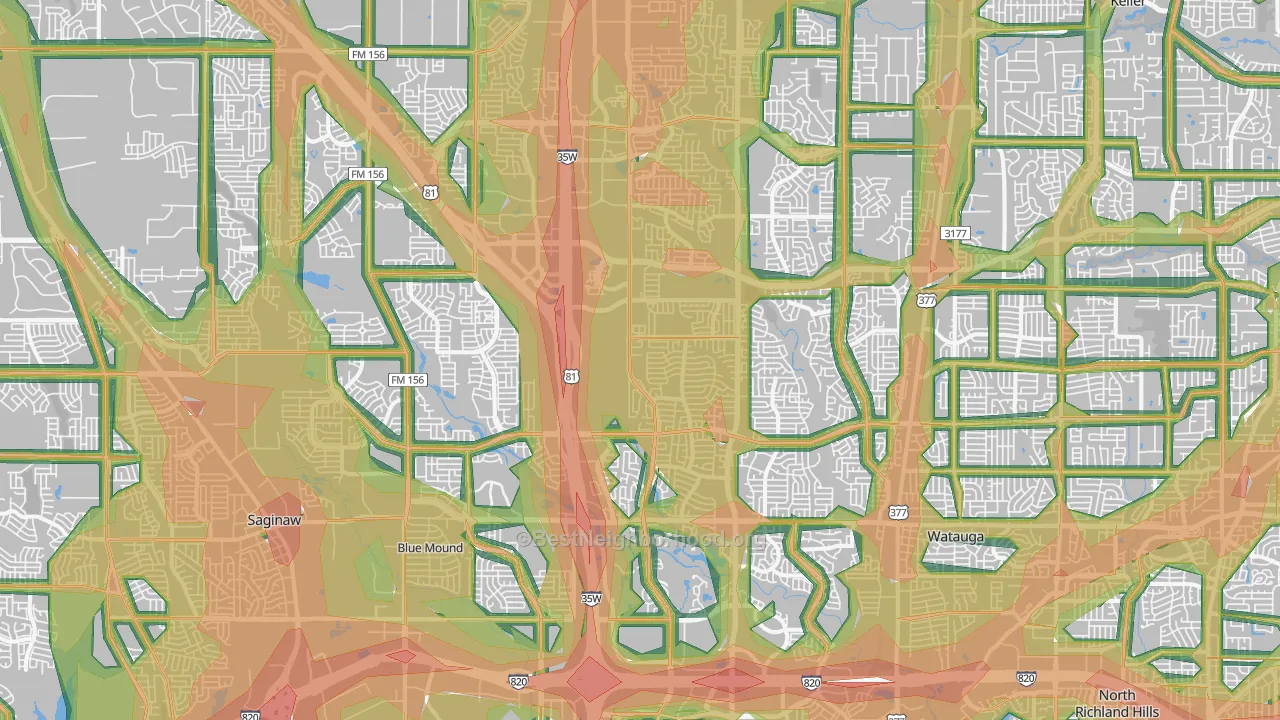 Far North Dallas-Fort Worth, Fort Worth, TX Map of Noise Levels in Far North Dallas-Fort Worth