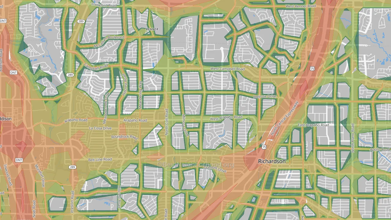 Far North Dallas-Richardson, Richardson, TX Map of Noise Levels in Far North Dallas-Richardson