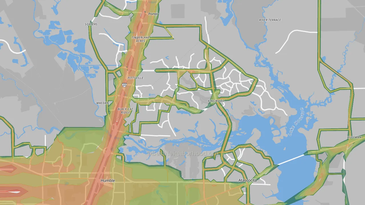 Far Northeast, Humble, TX Map of Noise Levels in Far Northeast