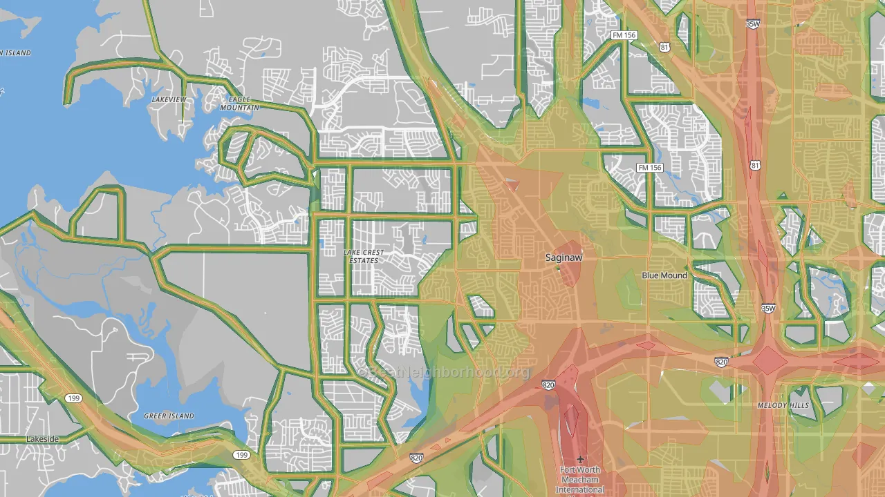 Far Northwest, Fort Worth, TX Map of Noise Levels in Far Northwest