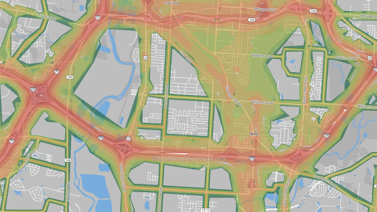 Far South, Columbus, OH Map of Noise Levels in Far South