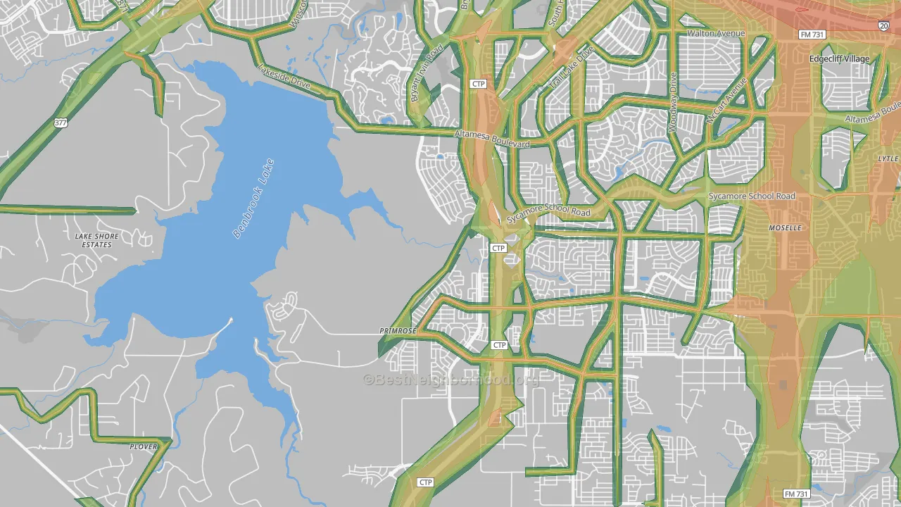 Far Southwest, Fort Worth, TX Map of Noise Levels in Far Southwest