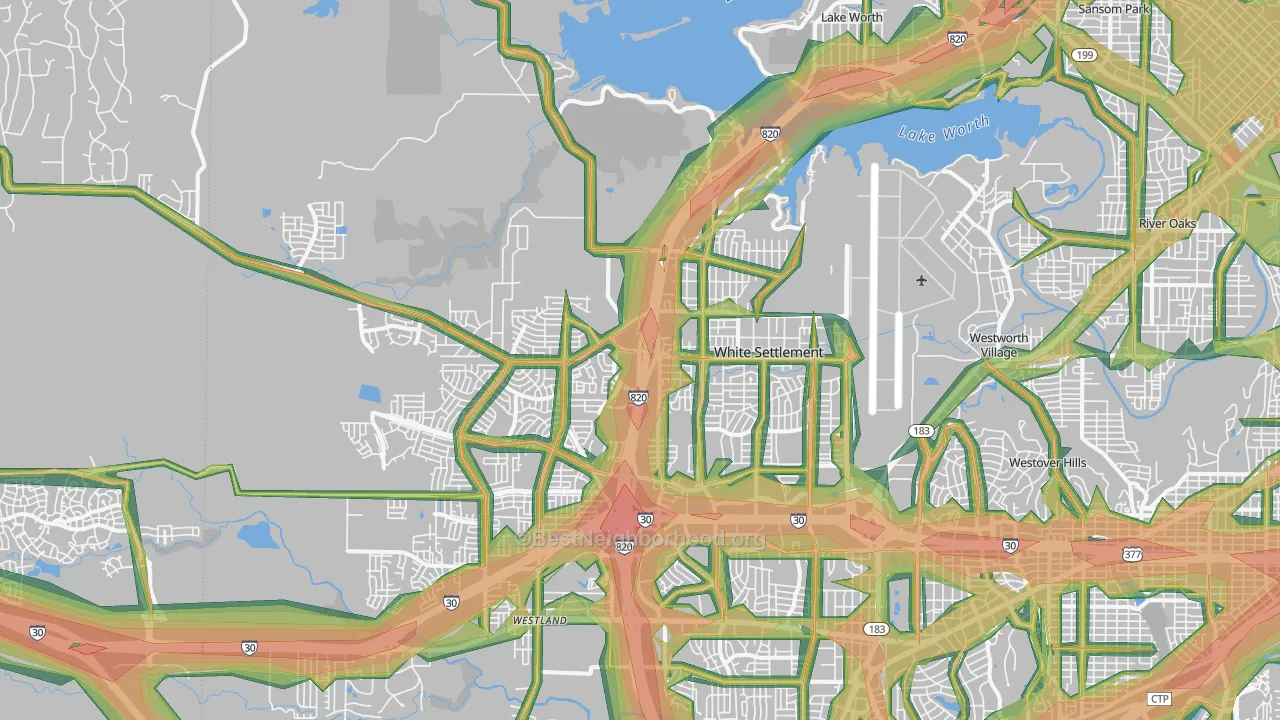 Far West, Fort Worth, TX Map of Noise Levels in Far West