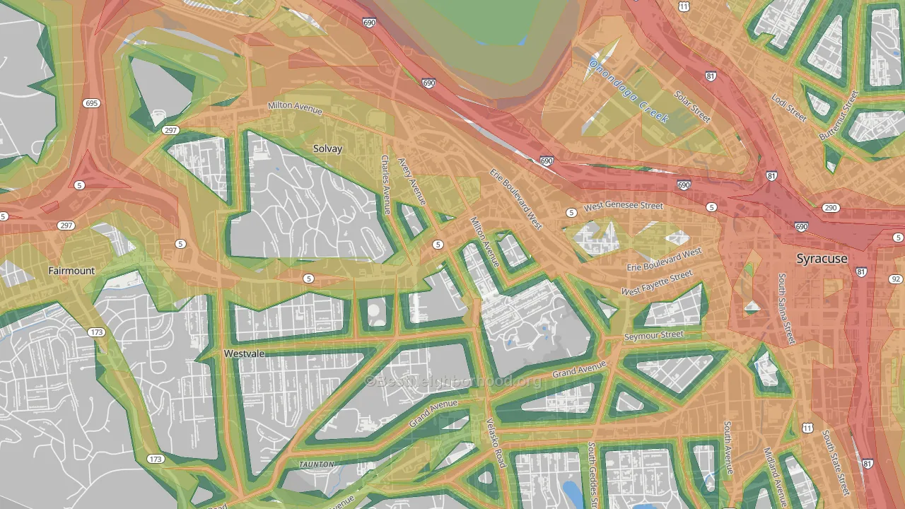 Far Westside, Syracuse, NY Map of Noise Levels in Far Westside