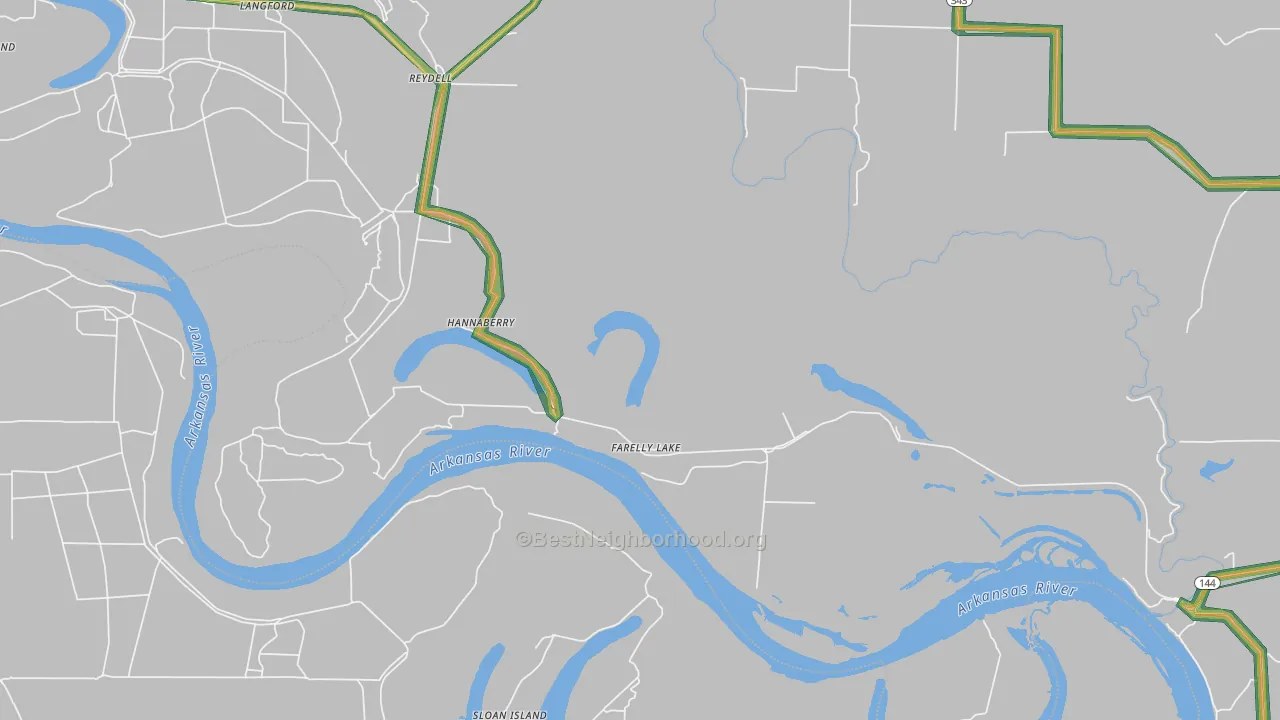 Farelly Lake, AR Map of Noise Levels in Farelly Lake