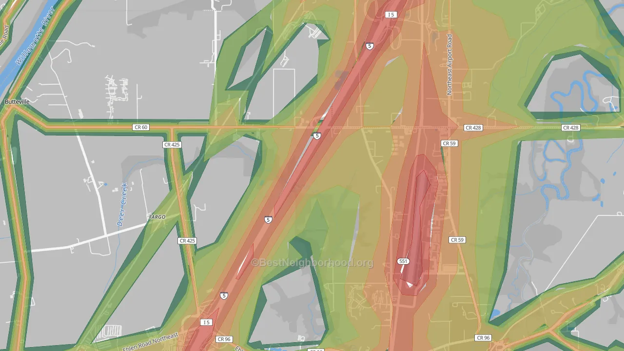 Fargo, OR Map of Noise Levels in Fargo